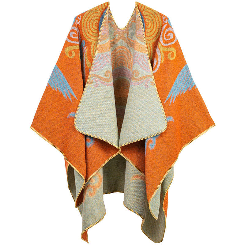 Nimara Ritual Tibetan Open Front Auspicious Cloud Crane Pattern Unisex Cozy Scarf Shawl