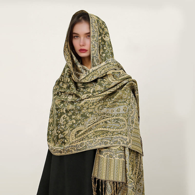 Nimara Ritual Ethnic Daily Tibetan Paisley Pattern Tassel Cozy Scarf Shawl