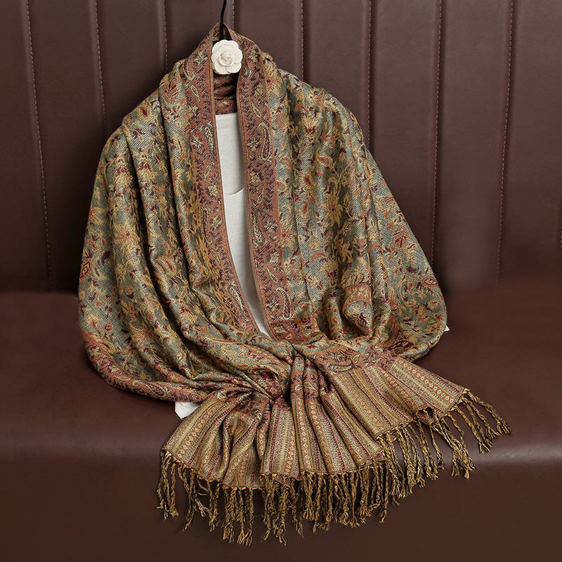 Nimara Ritual Ethnic Daily Tibetan Paisley Pattern Tassel Cozy Scarf Shawl