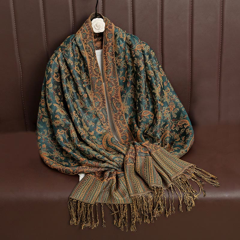 Nimara Ritual Ethnic Daily Tibetan Paisley Pattern Tassel Cozy Scarf Shawl