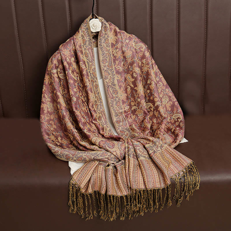 Nimara Ritual Ethnic Daily Tibetan Paisley Pattern Tassel Cozy Scarf Shawl