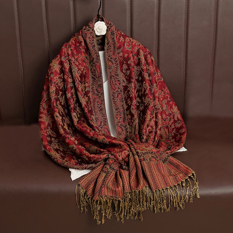 Nimara Ritual Ethnic Daily Tibetan Paisley Pattern Tassel Cozy Scarf Shawl