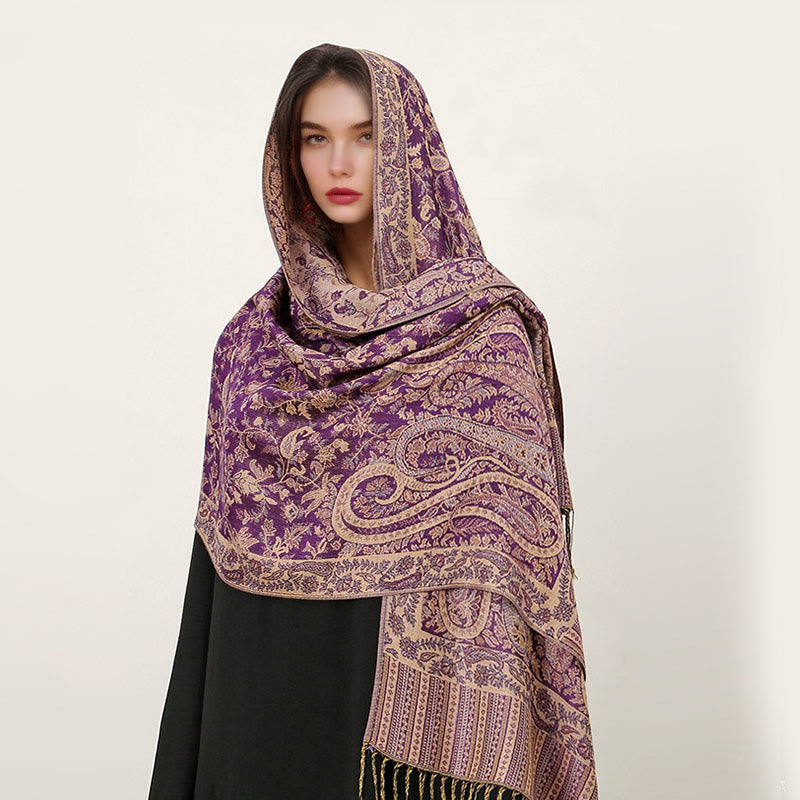 Nimara Ritual Ethnic Daily Tibetan Paisley Pattern Tassel Cozy Scarf Shawl