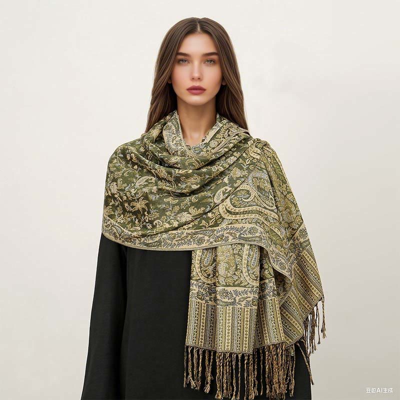 Nimara Ritual Ethnic Daily Tibetan Paisley Pattern Tassel Cozy Scarf Shawl