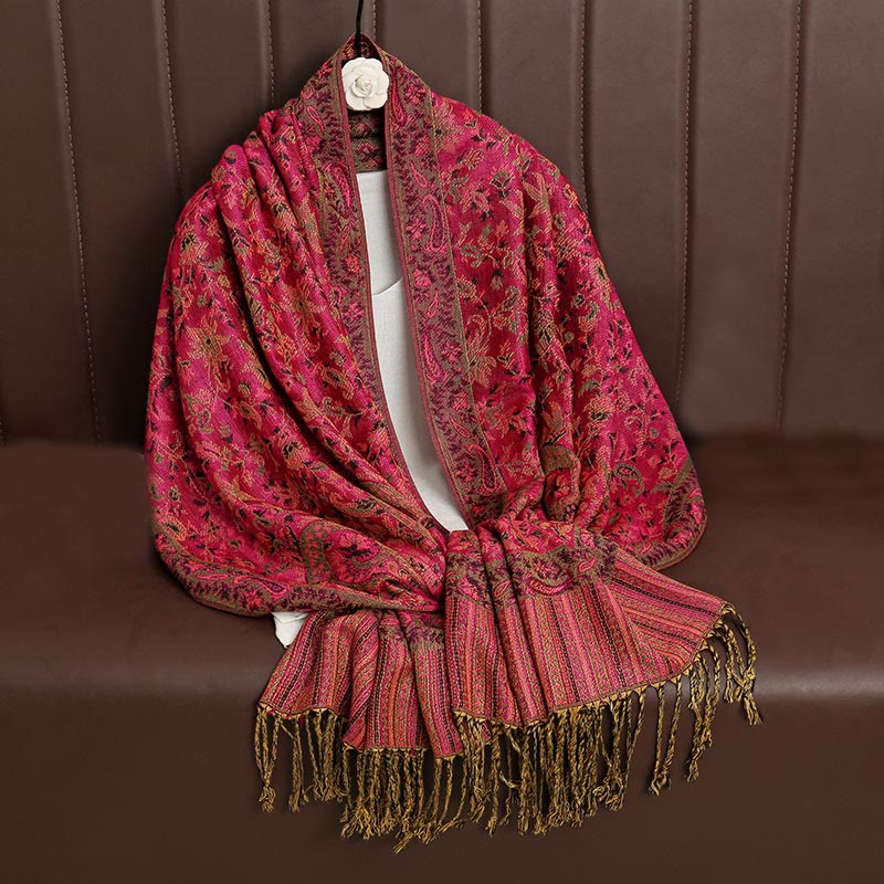 Nimara Ritual Ethnic Daily Tibetan Paisley Pattern Tassel Cozy Scarf Shawl