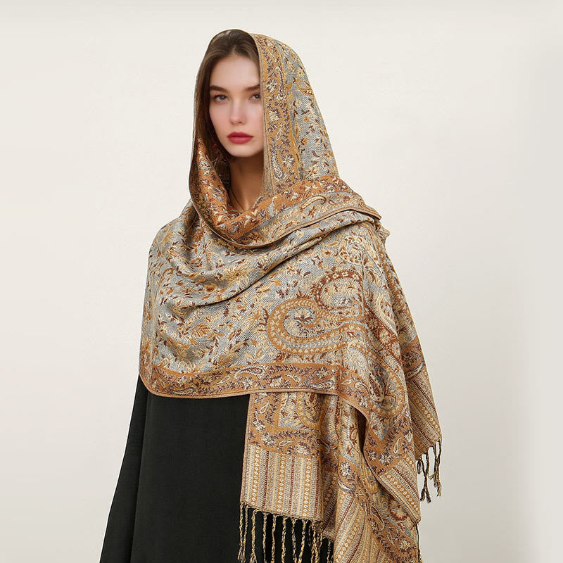 Nimara Ritual Ethnic Daily Tibetan Paisley Pattern Tassel Cozy Scarf Shawl
