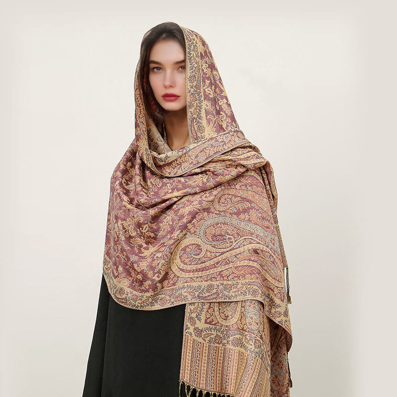 Nimara Ritual Ethnic Daily Tibetan Paisley Pattern Tassel Cozy Scarf Shawl