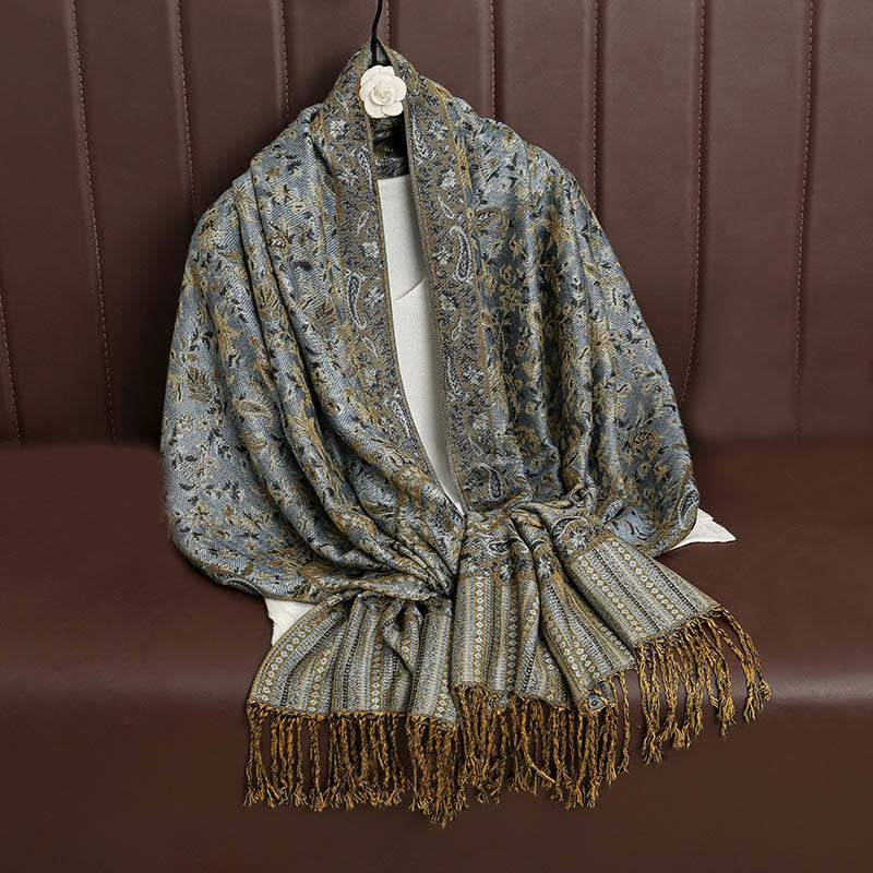 Nimara Ritual Ethnic Daily Tibetan Paisley Pattern Tassel Cozy Scarf Shawl