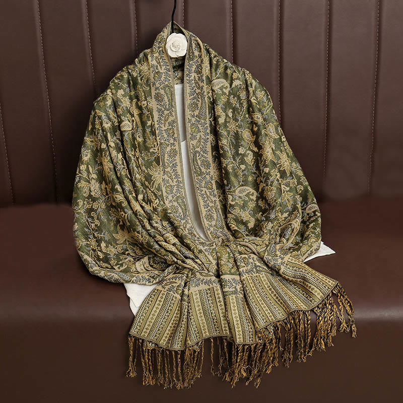 Nimara Ritual Ethnic Daily Tibetan Paisley Pattern Tassel Cozy Scarf Shawl