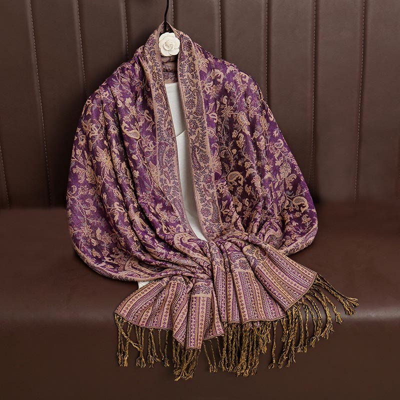 Nimara Ritual Ethnic Daily Tibetan Paisley Pattern Tassel Cozy Scarf Shawl