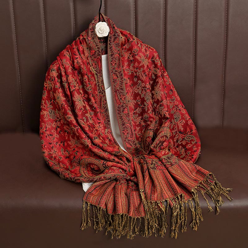 Nimara Ritual Ethnic Daily Tibetan Paisley Pattern Tassel Cozy Scarf Shawl