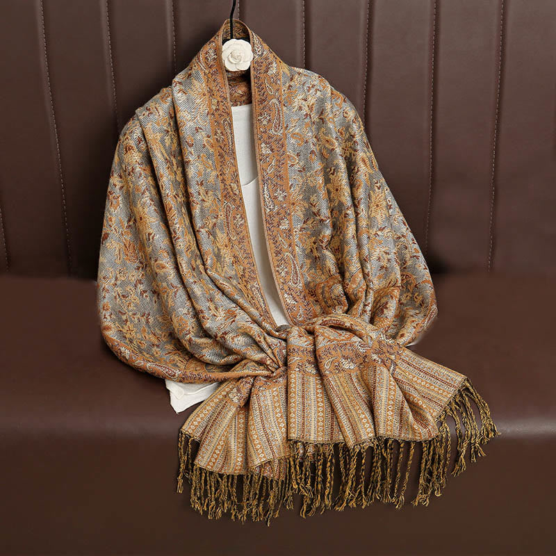 Nimara Ritual Ethnic Daily Tibetan Paisley Pattern Tassel Cozy Scarf Shawl