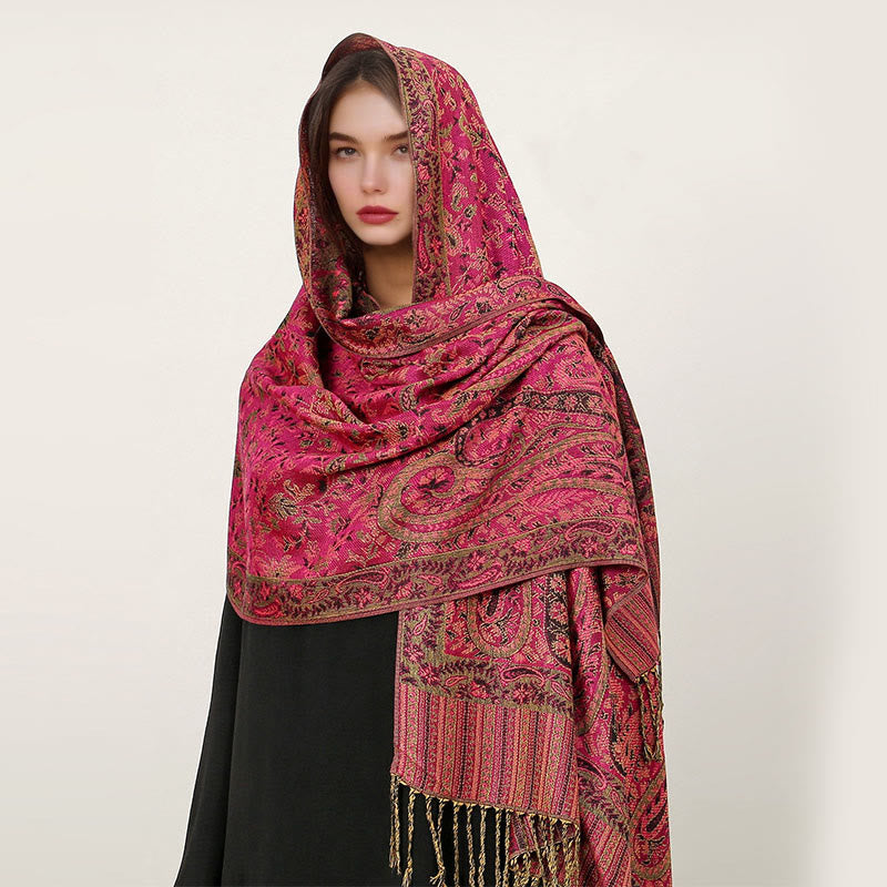 Nimara Ritual Ethnic Daily Tibetan Paisley Pattern Tassel Cozy Scarf Shawl