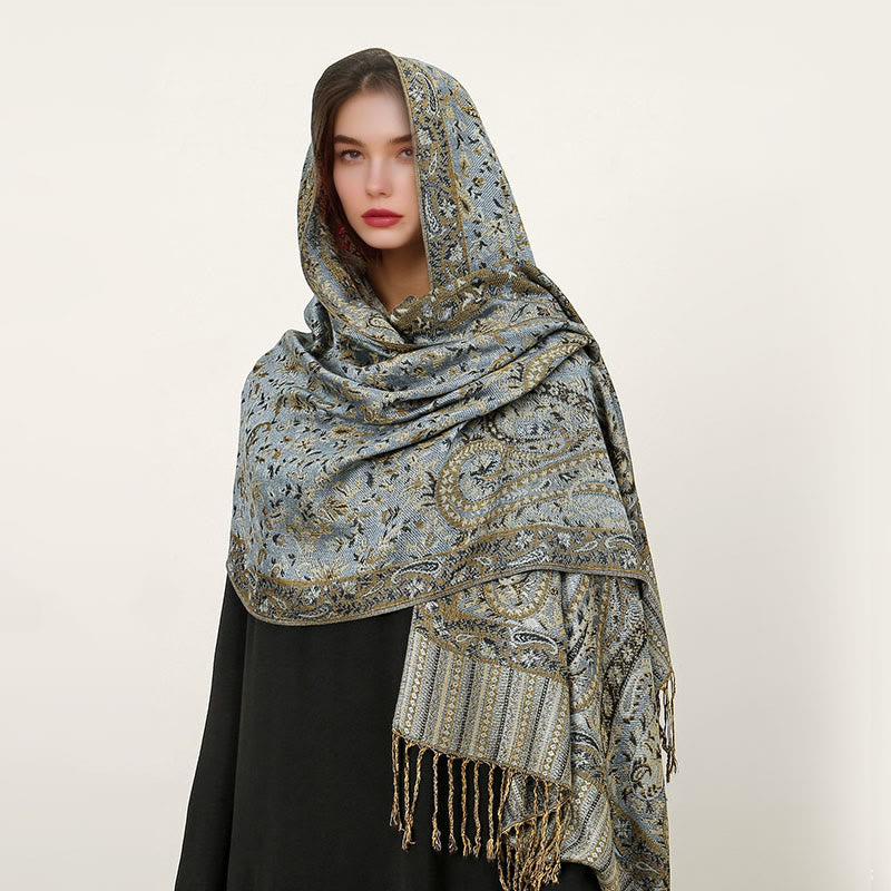 Nimara Ritual Ethnic Daily Tibetan Paisley Pattern Tassel Cozy Scarf Shawl