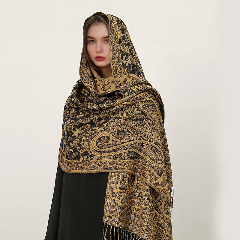 Nimara Ritual Ethnic Daily Tibetan Paisley Pattern Tassel Cozy Scarf Shawl