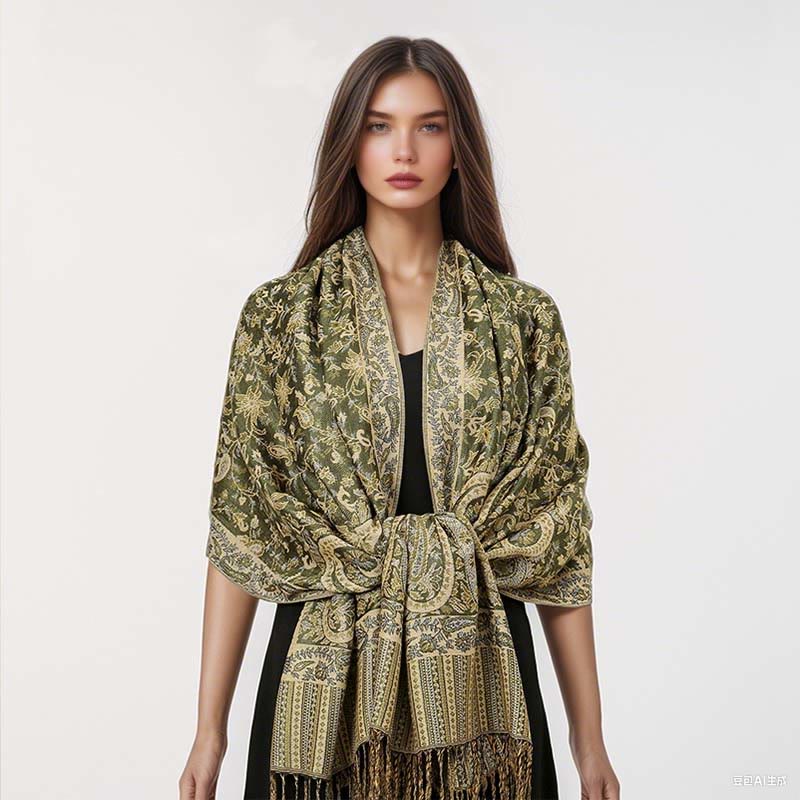Nimara Ritual Ethnic Daily Tibetan Paisley Pattern Tassel Cozy Scarf Shawl