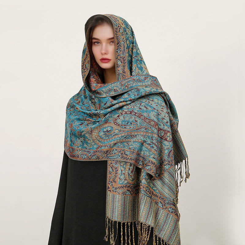 Nimara Ritual Ethnic Daily Tibetan Paisley Pattern Tassel Cozy Scarf Shawl