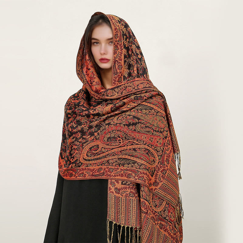 Nimara Ritual Ethnic Daily Tibetan Paisley Pattern Tassel Cozy Scarf Shawl