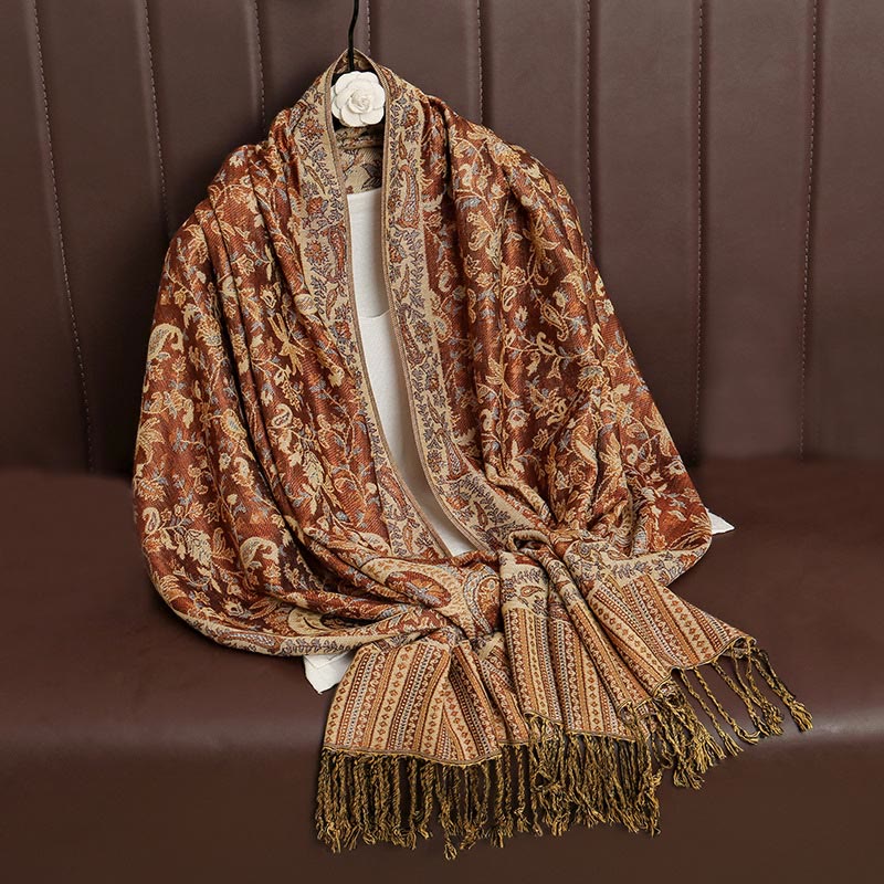 Nimara Ritual Ethnic Daily Tibetan Paisley Pattern Tassel Cozy Scarf Shawl