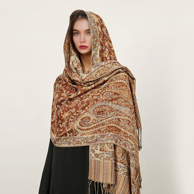 Nimara Ritual Ethnic Daily Tibetan Paisley Pattern Tassel Cozy Scarf Shawl