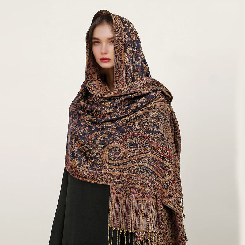 Nimara Ritual Ethnic Daily Tibetan Paisley Pattern Tassel Cozy Scarf Shawl