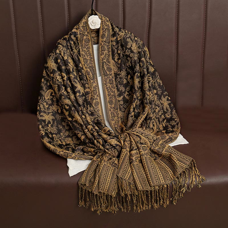 Nimara Ritual Ethnic Daily Tibetan Paisley Pattern Tassel Cozy Scarf Shawl