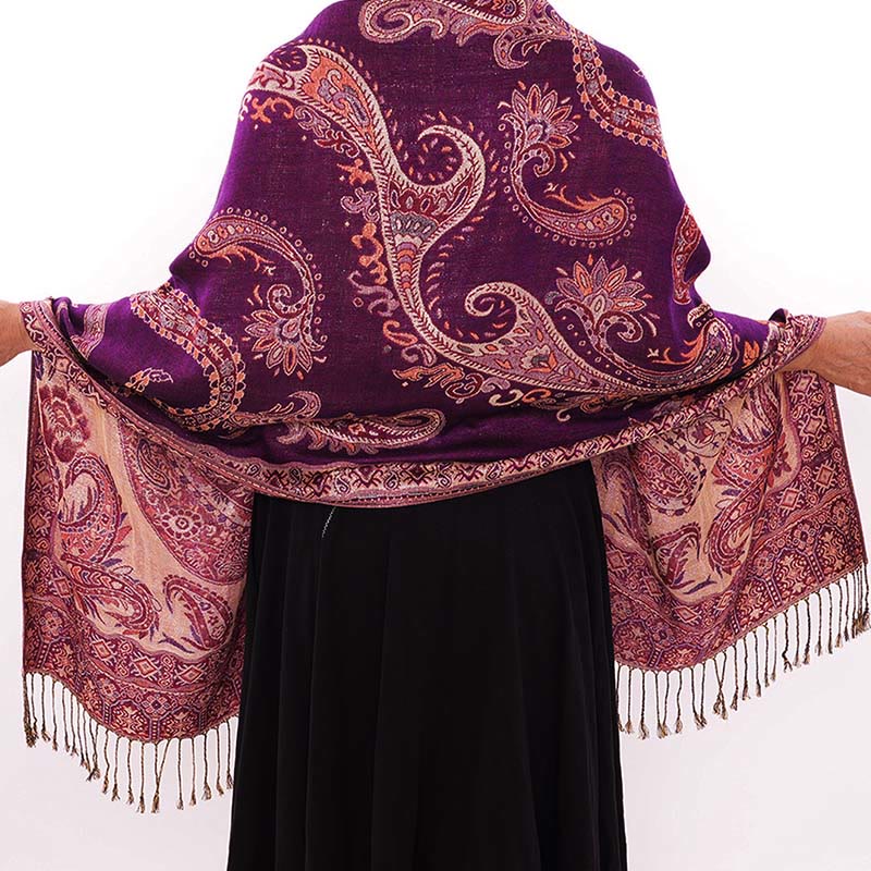 Nimara Ritual Bohemia Style Tibetan Paisley Floral Pattern Tassel Cozy Scarf Shawl
