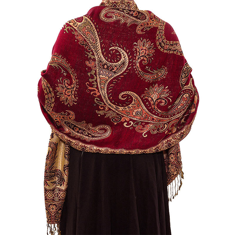 Nimara Ritual Bohemia Style Tibetan Paisley Floral Pattern Tassel Cozy Scarf Shawl