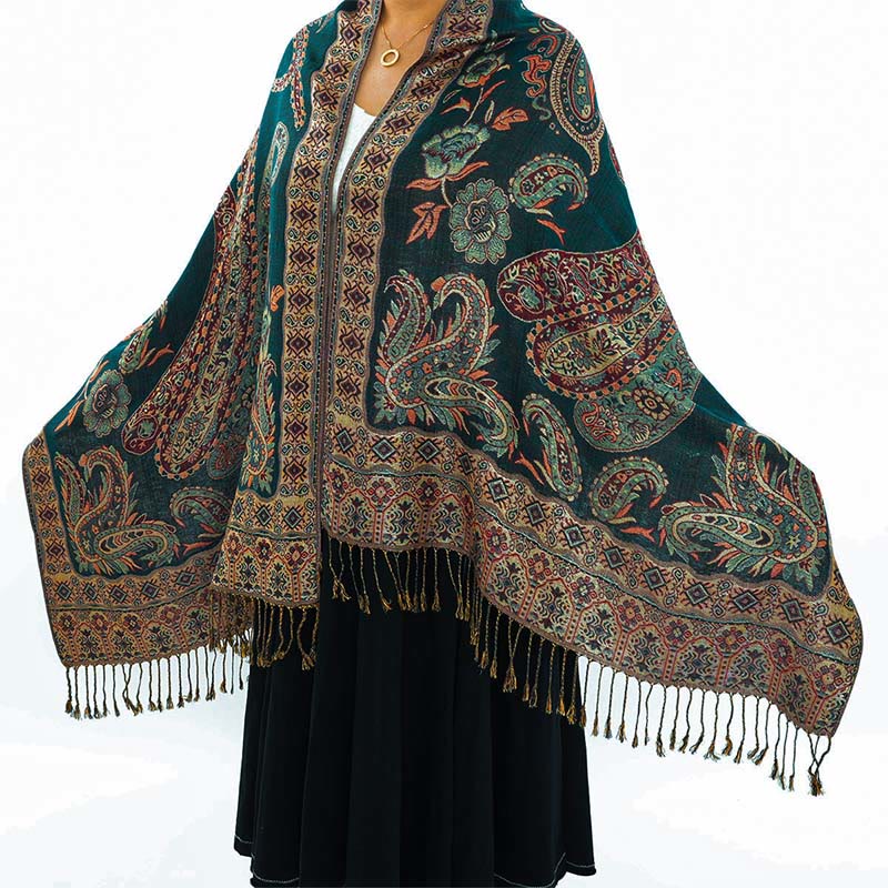 Nimara Ritual Bohemia Style Tibetan Paisley Floral Pattern Tassel Cozy Scarf Shawl