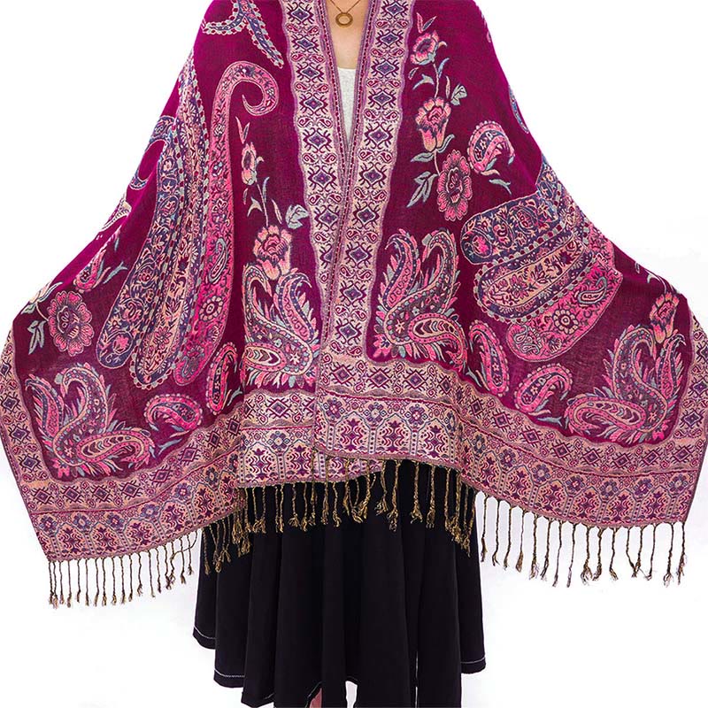 Nimara Ritual Bohemia Style Tibetan Paisley Floral Pattern Tassel Cozy Scarf Shawl