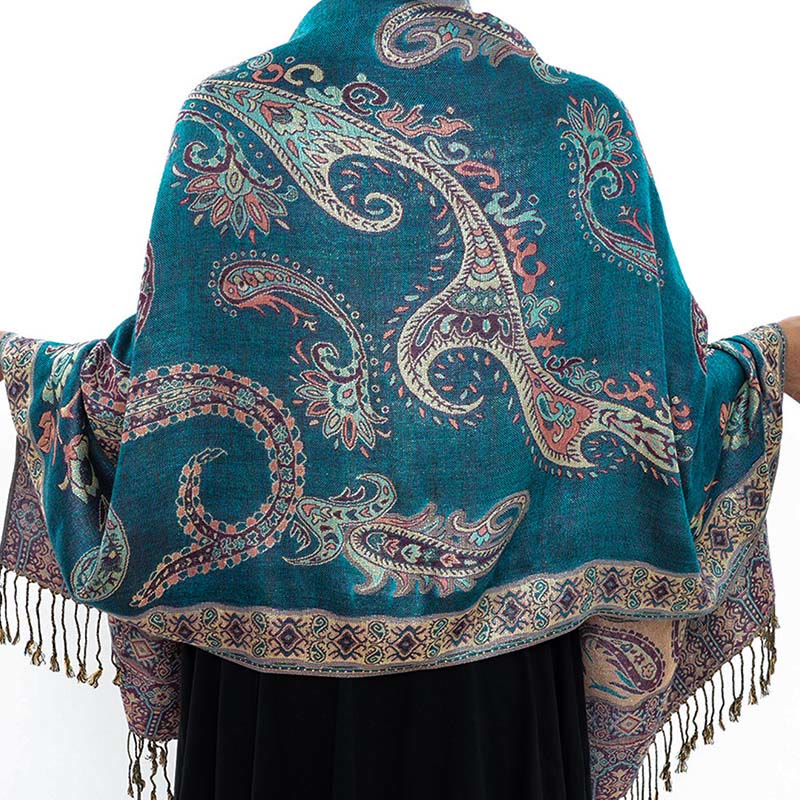 Nimara Ritual Bohemia Style Tibetan Paisley Floral Pattern Tassel Cozy Scarf Shawl