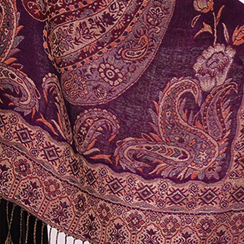 Nimara Ritual Bohemia Style Tibetan Paisley Floral Pattern Tassel Cozy Scarf Shawl