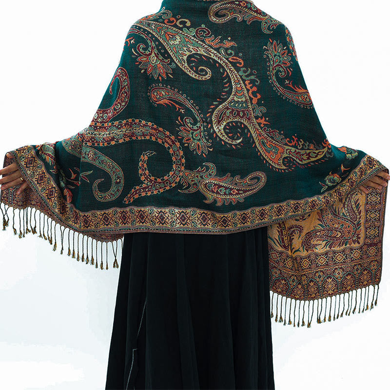 Nimara Ritual Bohemia Style Tibetan Paisley Floral Pattern Tassel Cozy Scarf Shawl