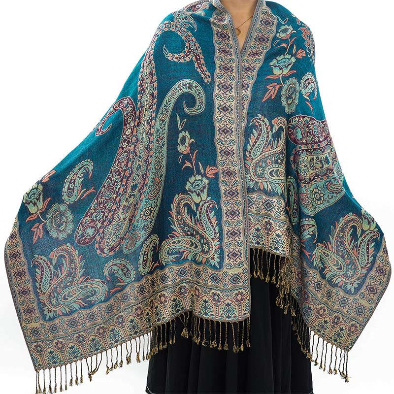Nimara Ritual Bohemia Style Tibetan Paisley Floral Pattern Tassel Cozy Scarf Shawl