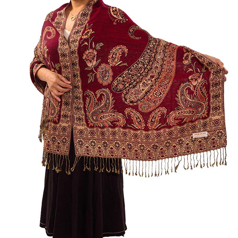 Nimara Ritual Bohemia Style Tibetan Paisley Floral Pattern Tassel Cozy Scarf Shawl