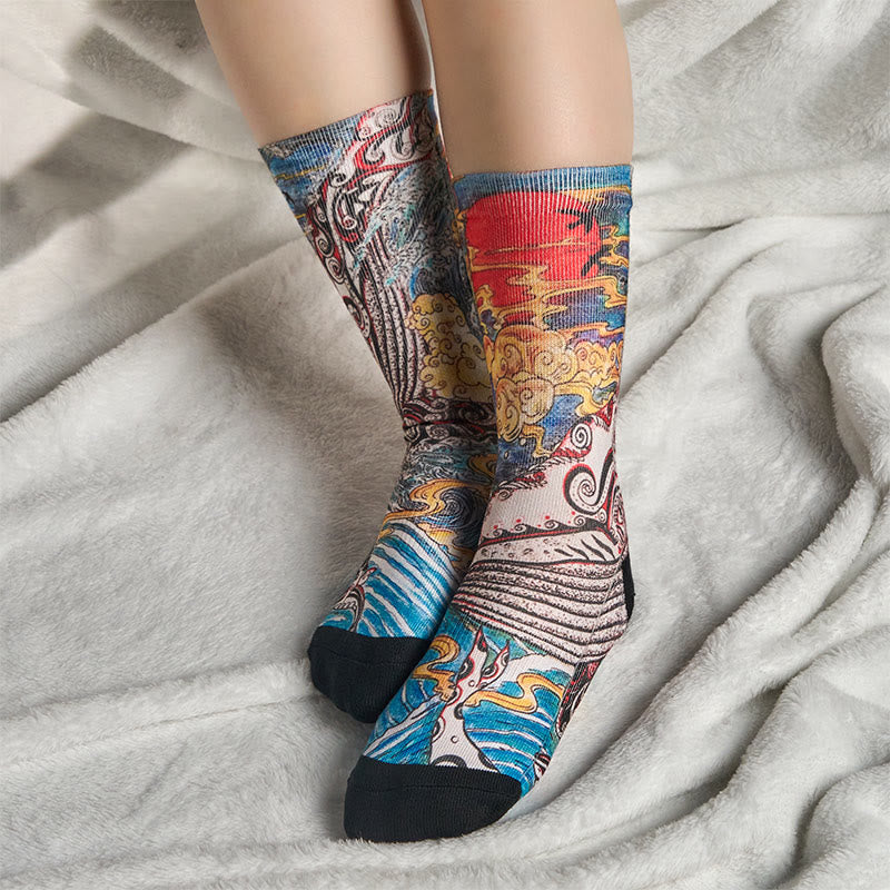 Nimara Ritual Casual Whale Waves Sunset Micro Crew Men Women Unisex Socks