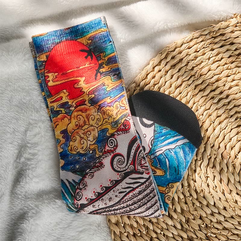 Nimara Ritual Casual Whale Waves Sunset Micro Crew Men Women Unisex Socks