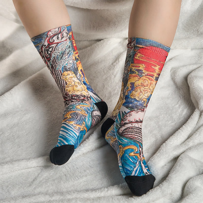Nimara Ritual Casual Whale Waves Sunset Micro Crew Men Women Unisex Socks