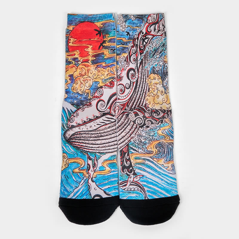 Nimara Ritual Casual Whale Waves Sunset Micro Crew Men Women Unisex Socks