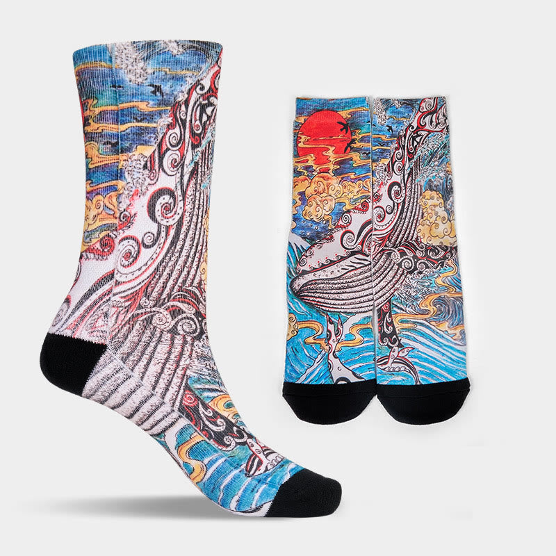 Nimara Ritual Casual Whale Waves Sunset Micro Crew Men Women Unisex Socks