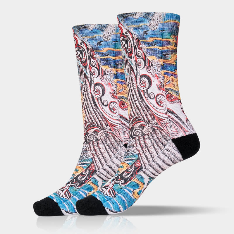 Nimara Ritual Casual Whale Waves Sunset Micro Crew Men Women Unisex Socks