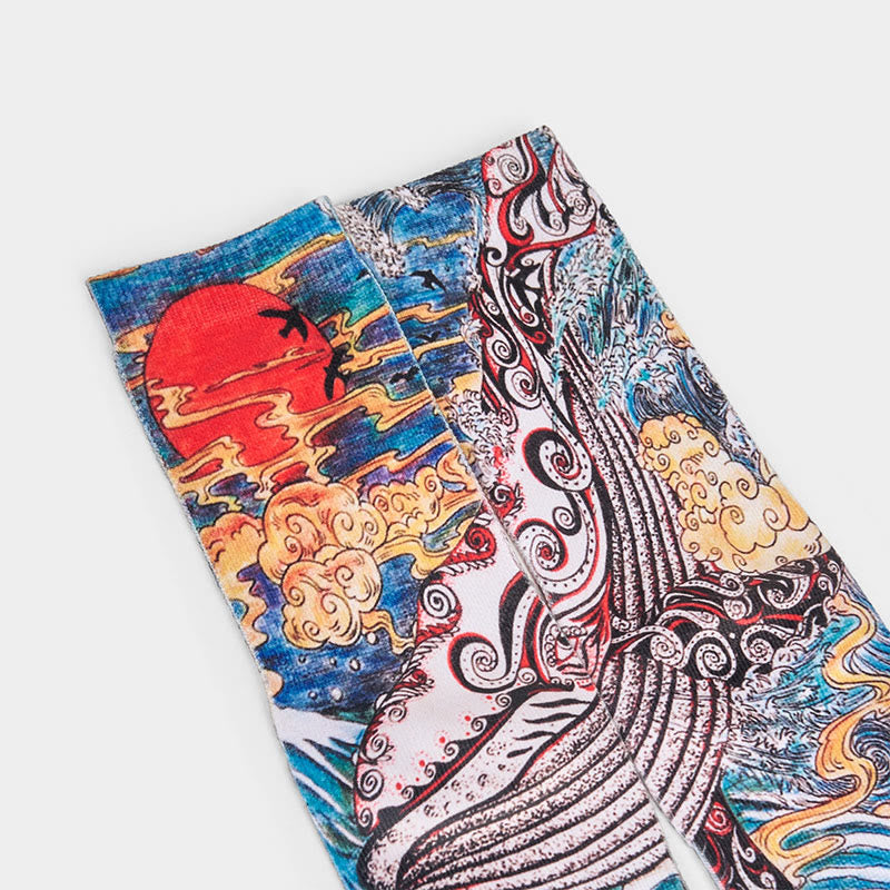 Nimara Ritual Casual Whale Waves Sunset Micro Crew Men Women Unisex Socks