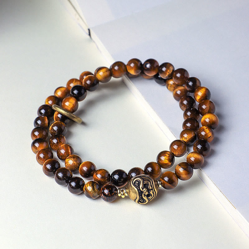 Nimara Ritual Tibetan Black Obsidian Tiger Eye Copper Double Wrap Strength Bracelet
