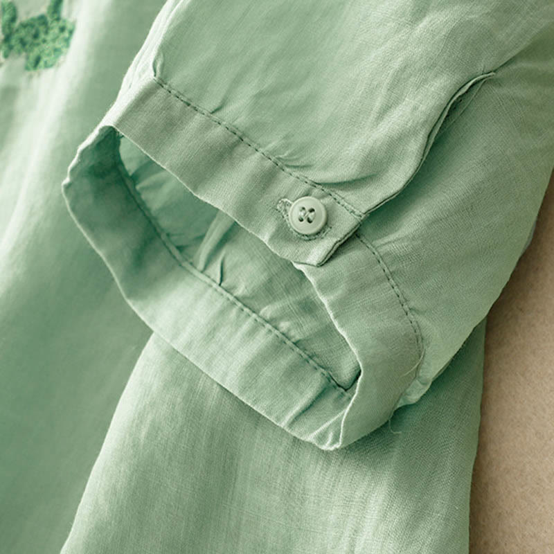 Nimara Ritual Casual Women's Plain Frog Buckle Design Half Sleeve Shirt