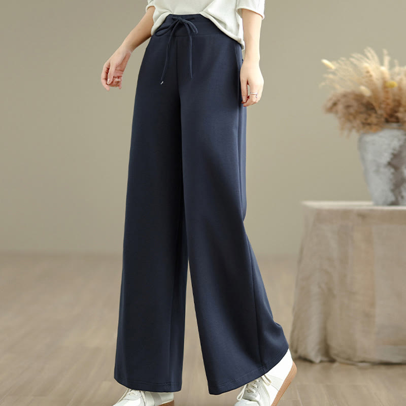 Nimara Ritual Plain Drawstring Cotton Polyester Women's Wide Leg Pants With Pockets
