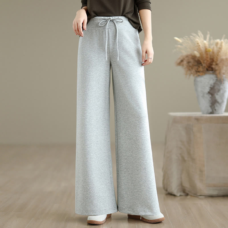Nimara Ritual Plain Drawstring Cotton Polyester Women's Wide Leg Pants With Pockets
