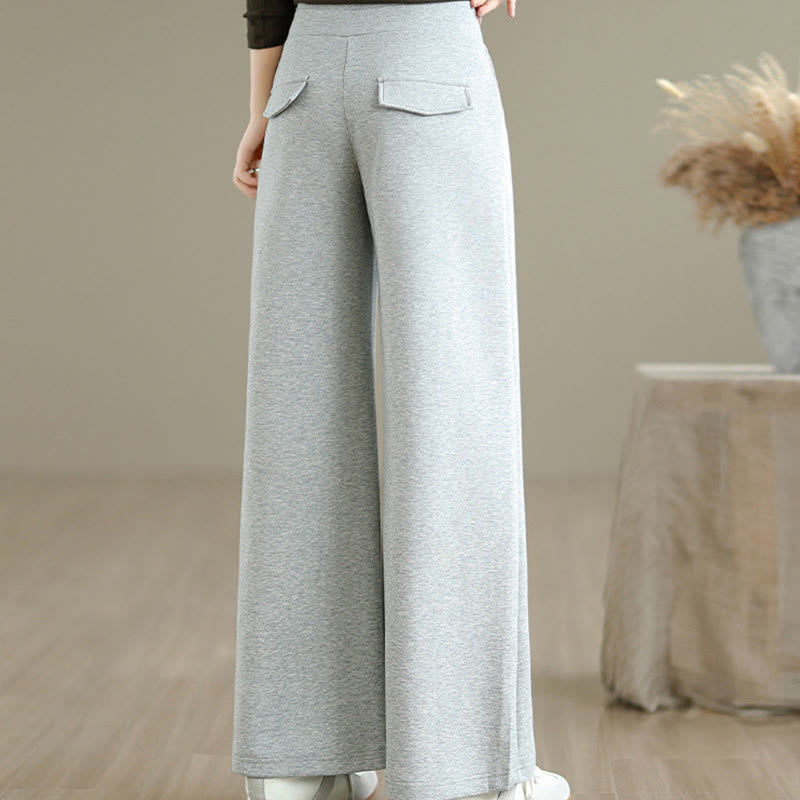 Nimara Ritual Plain Drawstring Cotton Polyester Women's Wide Leg Pants With Pockets