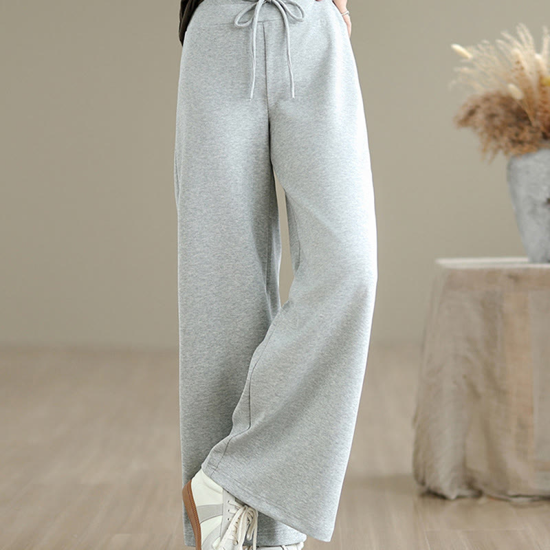 Nimara Ritual Plain Drawstring Cotton Polyester Women's Wide Leg Pants With Pockets