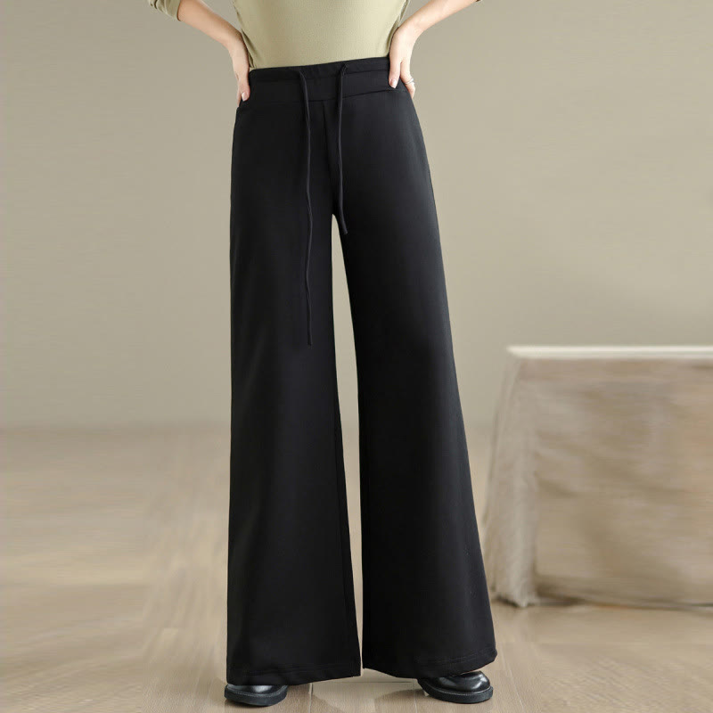 Nimara Ritual Plain Drawstring Cotton Polyester Women's Wide Leg Pants With Pockets