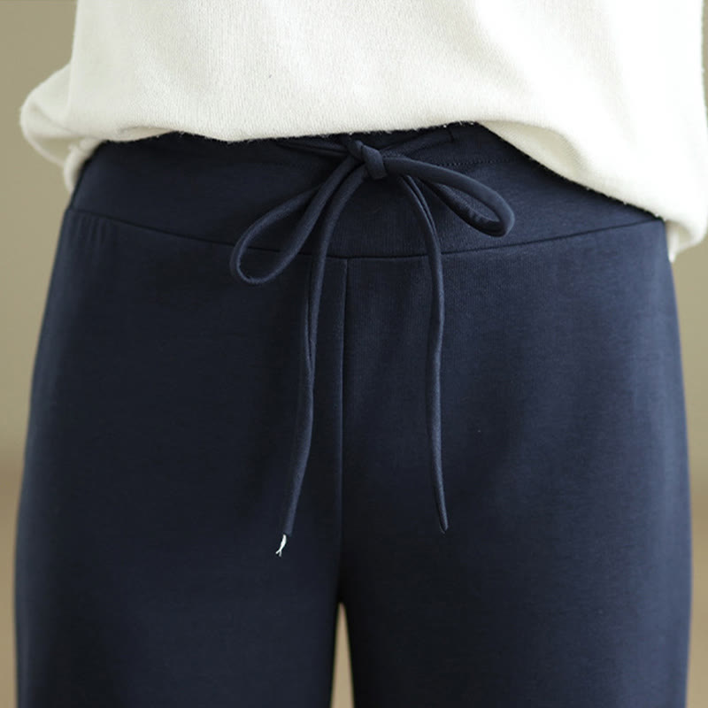 Nimara Ritual Plain Drawstring Cotton Polyester Women's Wide Leg Pants With Pockets